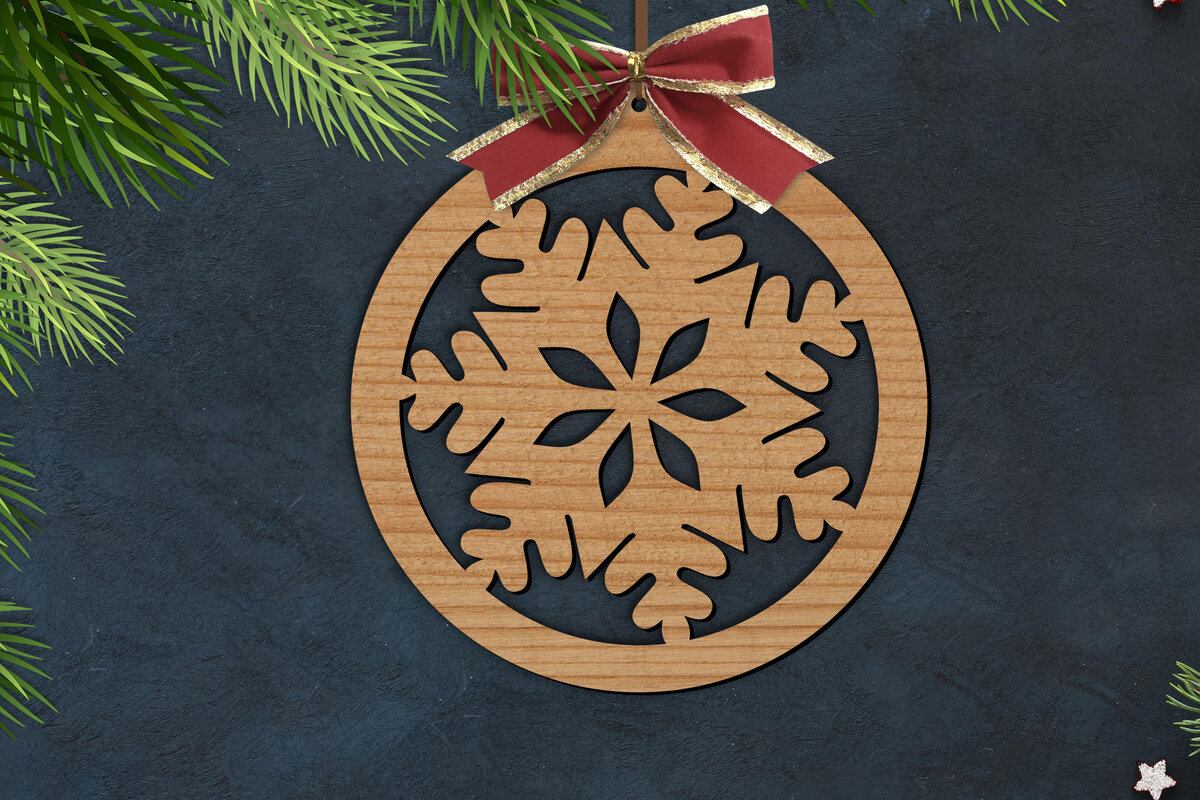 Σετ των 2 Intra απο ξύλο plywood 3mm-4mm πάχος Χριστουγεννιάτικη μπάλα νιφάδας χιονιού | Δίασταση 15x15 cm INTRAFABR-76134865