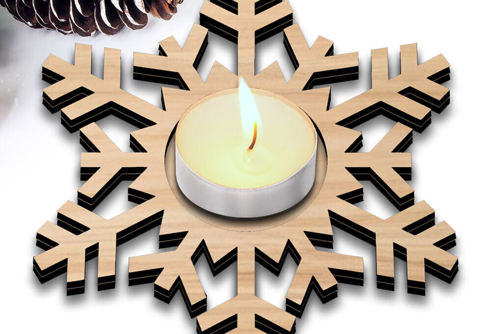 Σετ των 2 Intra απο ξύλο plywood 3mm-4mm πάχος Χριστουγεννιάτικο κερί νιφάδας χιονιού Δίασταση 15x15 cm INTRAFABR-106948035