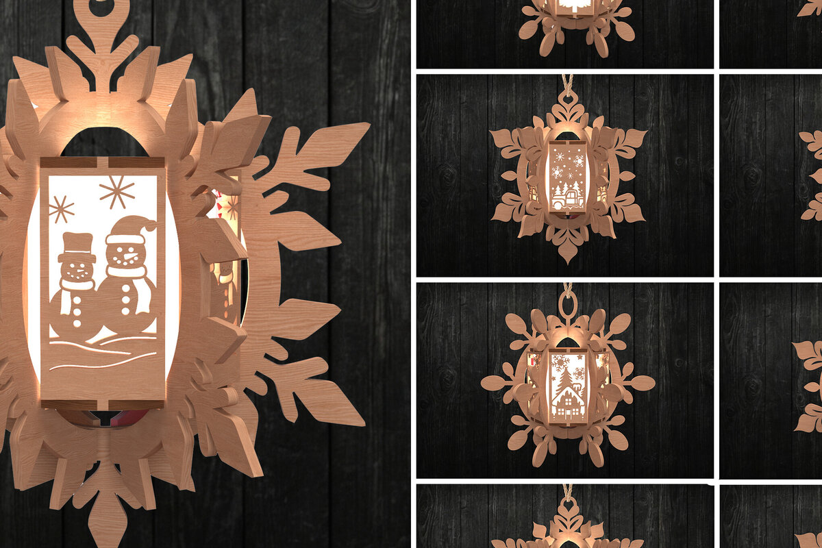 Intra απο ξύλο plywood 3mm-4mm πάχος φαναριού με χριστουγεννιάτικο νιφάδα χιονιού Δίασταση 30x20 cm INTRAFABR-111001158