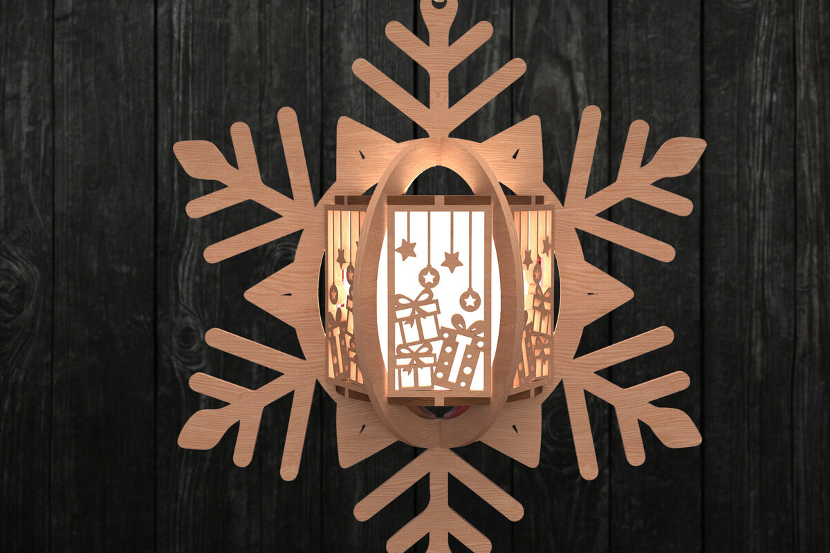Σετ των 3 Intra απο ξύλο plywood 3mm-4mm πάχος Χριστουγεννιάτικο στολίδι φαναριού με νιφάδα χιονιού Δίασταση 3x3 cm INTRAFABR-109536559