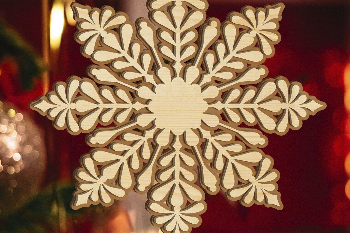 Σετ των 3 Intra απο ξύλο plywood 3mm-4mm πάχος Χριστουγεννιάτικο στολίδι με νιφάδα χιονιού, κομμένο ντεκόρ Δίασταση 4x4 cm INTRAFABR-84508498