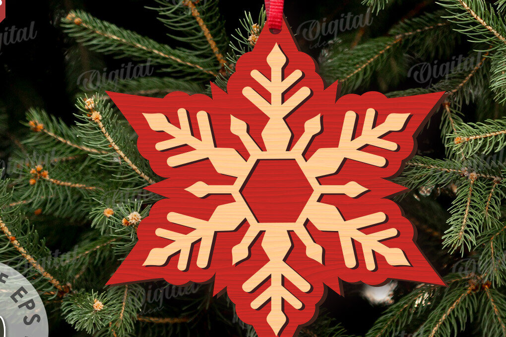 Σετ των 3 Intra απο ξύλο plywood 3mm-4mm πάχος Χριστουγεννιάτικο στολίδι με νιφάδα χιονιού Δίασταση 8x8 cm INTRAFABR-109024441