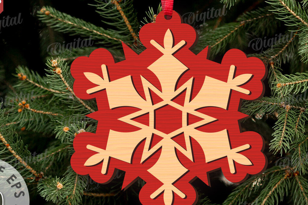 Σετ των 3 Intra απο ξύλο plywood 3mm-4mm πάχος Χριστουγεννιάτικο στολίδι με νιφάδα χιονιού Δίασταση 8x8 cm INTRAFABR-109024057