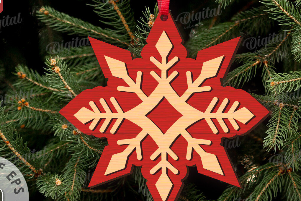 Σετ των 3 Intra απο ξύλο plywood 3mm-4mm πάχος Χριστουγεννιάτικο στολίδι με νιφάδα χιονιού Δίασταση 8x8 cm INTRAFABR-109024104