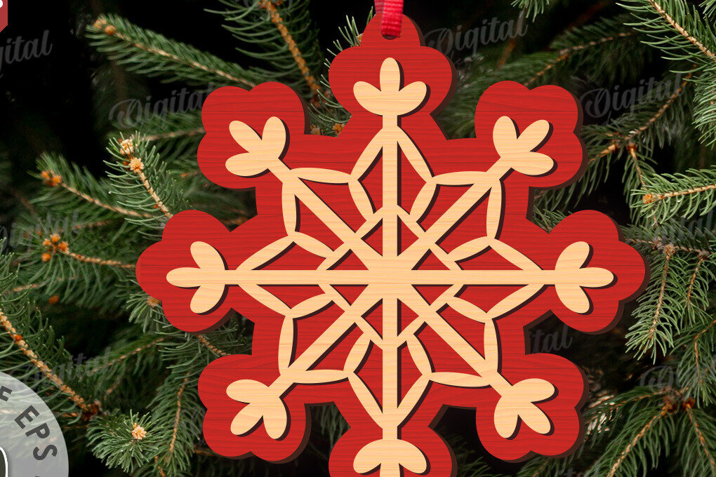 Σετ των 3 Intra απο ξύλο plywood 3mm-4mm πάχος Χριστουγεννιάτικο στολίδι με νιφάδα χιονιού Δίασταση 8x8 cm INTRAFABR-109024150