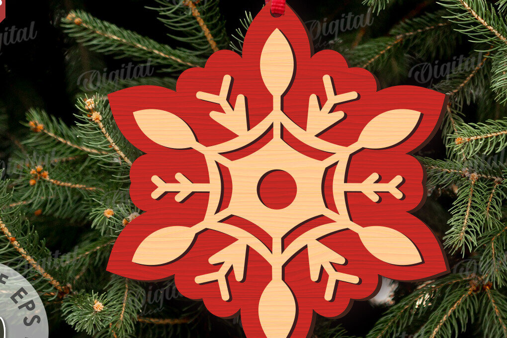 Σετ των 3 Intra απο ξύλο plywood 3mm-4mm πάχος Χριστουγεννιάτικο στολίδι με νιφάδα χιονιού Δίασταση 8x8 cm INTRAFABR-109024198