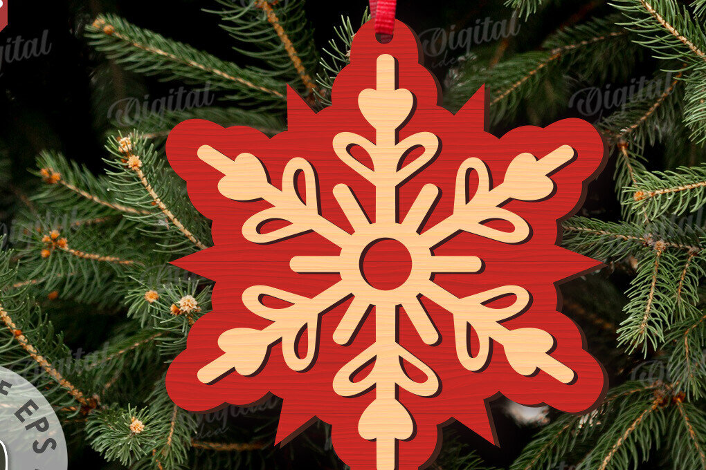 Σετ των 3 Intra απο ξύλο plywood 3mm-4mm πάχος Χριστουγεννιάτικο στολίδι με νιφάδα χιονιού Δίασταση 8x8 cm INTRAFABR-109024229