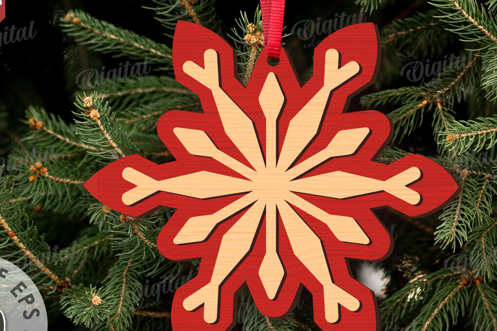 Σετ των 3 Intra απο ξύλο plywood 3mm-4mm πάχος Χριστουγεννιάτικο στολίδι με νιφάδα χιονιού Δίασταση 8x8 cm INTRAFABR-109024257