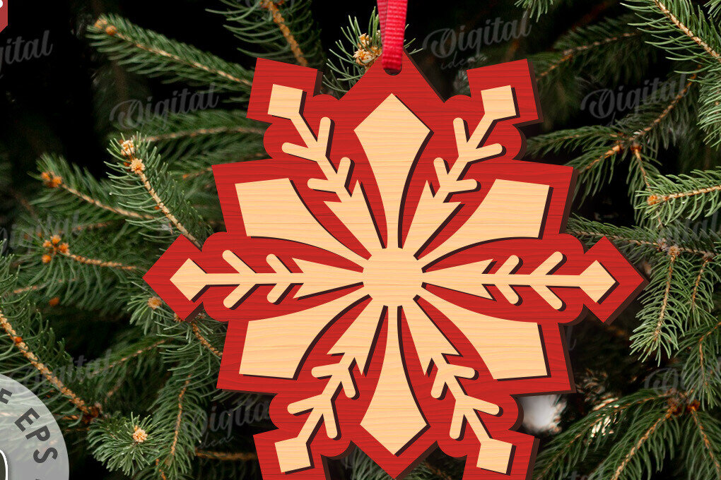 Σετ των 3 Intra απο ξύλο plywood 3mm-4mm πάχος Χριστουγεννιάτικο στολίδι με νιφάδα χιονιού Δίασταση 8x8 cm INTRAFABR-109024001