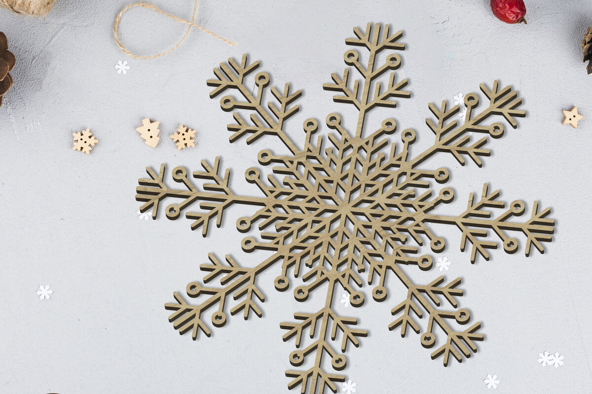 Σετ των 3 Intra απο ξύλο plywood 3mm-4mm πάχος Χριστουγεννιάτικο στολίδι με νιφάδες χιονιού, Onelayered Δίασταση 4x4 cm INTRAFABR-85225145