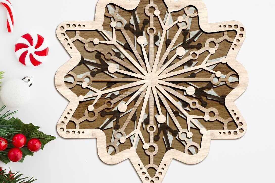 Σετ των 3 Intra απο ξύλο plywood 3mm-4mm πάχος Χριστουγεννιάτικα στολίδια με νιφάδα χιονιού, Δίασταση 4x4 cm INTRAFABR-85792028
