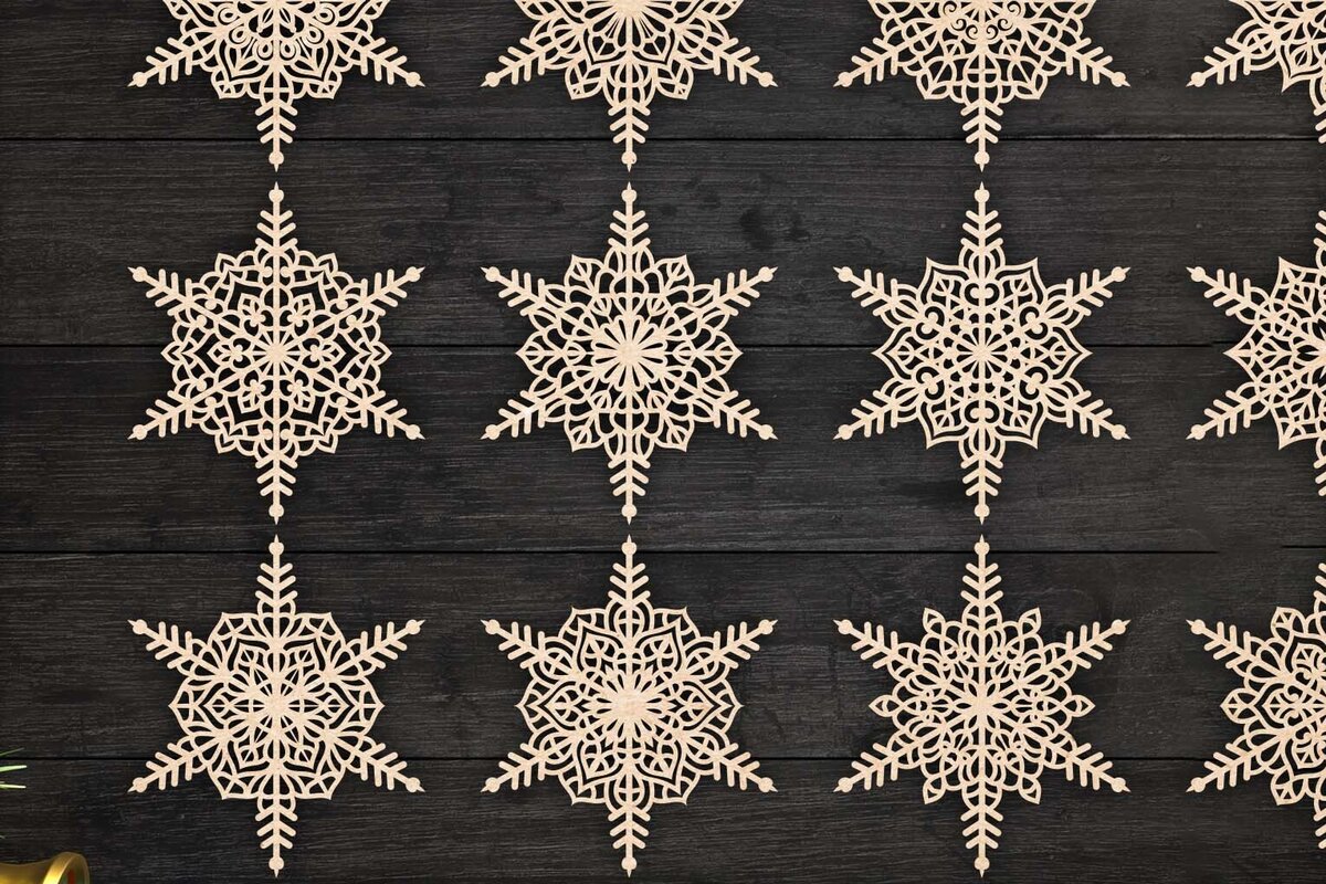 Σετ των 2 Intra απο ξύλο plywood 3mm-4mm πάχος Christmas Snowflake, Snowflakes 108 Δίασταση 15x15 cm INTRAFABR-79067411