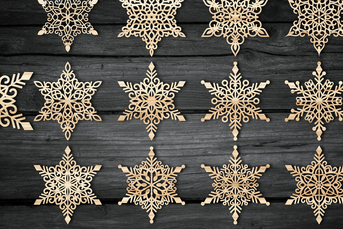 Σετ των 2 Intra απο ξύλο plywood 3mm-4mm πάχος Christmas Snowflake , Snowflakes Δίασταση 15x15 cm INTRAFABR-49792909