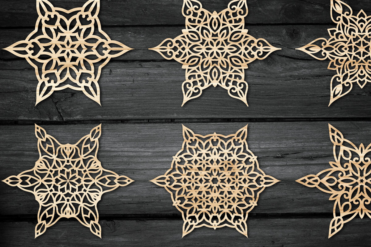 Σετ των 2 Intra απο ξύλο plywood 3mm-4mm πάχος Christmas Snowflake , Snowflakes Δίασταση 15x15 cm INTRAFABR-54559866