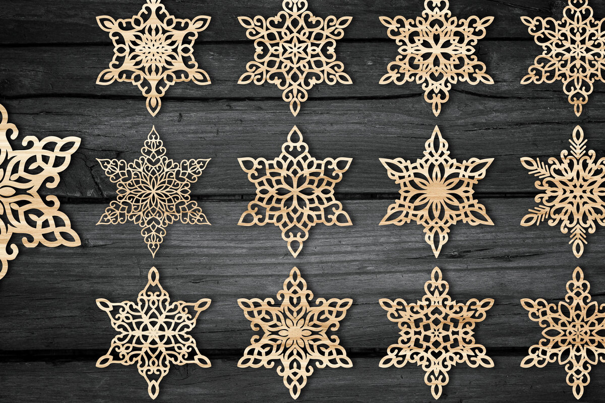Σετ των 2 Intra απο ξύλο plywood 3mm-4mm πάχος Christmas Snowflake , Snowflakes Δίασταση 12x12 cm INTRAFABR-49789340