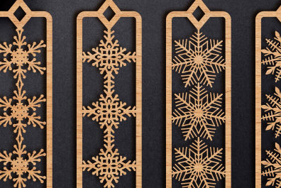 Σετ των 2 Intra απο ξύλο plywood 3mm-4mm πάχος Χριστουγεννιάτικες νιφάδες χιονιού σελιδοδείκτης κοπής με λέιζερ Δίασταση 15x15 cm INTRAFABR-78463674