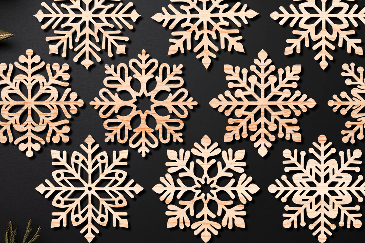 Σετ των 2 Intra απο ξύλο plywood 3mm-4mm πάχος Χριστουγεννιάτικων νιφάδων χιονιού 04 Δίασταση 15x15 cm INTRAFABR-108324802