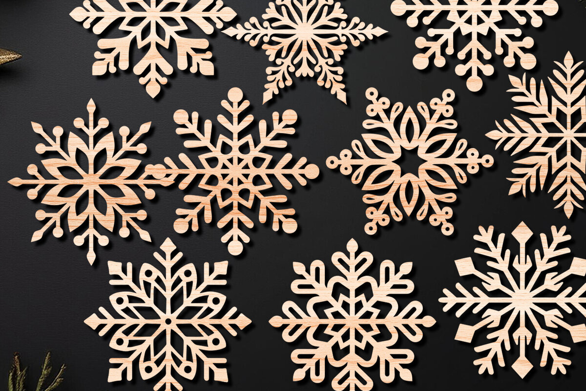 Σετ των 2 Intra απο ξύλο plywood 3mm-4mm πάχος Χριστουγεννιάτικων νιφάδων χιονιού 06 Δίασταση 15x15 cm INTRAFABR-108324815