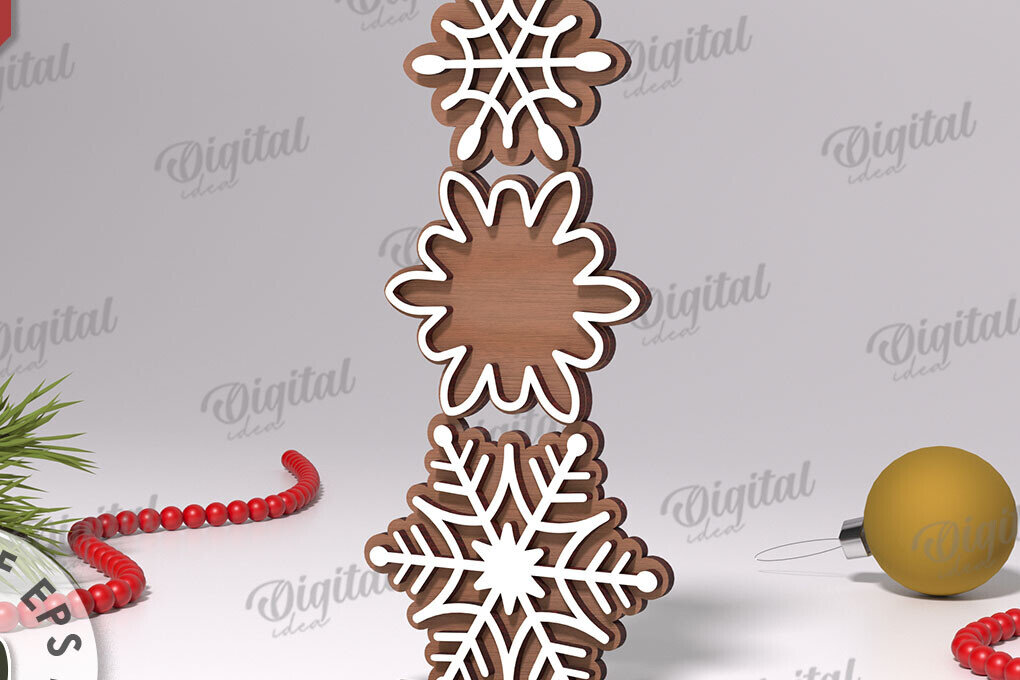 Σετ των 2 Intra απο ξύλο plywood 3mm-4mm πάχος Σχέδιο κοπής με λέιζερ Χριστουγεννιάτικες νιφάδες χιονιού Δίασταση 15x15 cm INTRAFABR-108441005