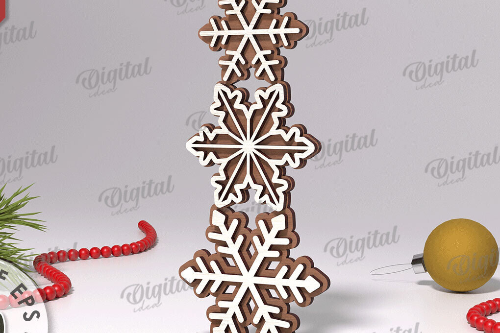 Σετ των 2 Intra απο ξύλο plywood 3mm-4mm πάχος Σχέδιο κοπής με λέιζερ Χριστουγεννιάτικες νιφάδες χιονιού Δίασταση 15x15 cm INTRAFABR-108440103