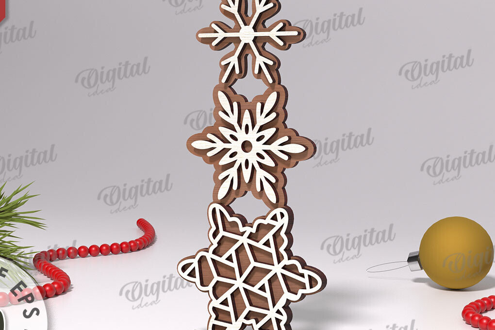 Σετ των 2 Intra απο ξύλο plywood 3mm-4mm πάχος Σχέδιο κοπής με λέιζερ Χριστουγεννιάτικες νιφάδες χιονιού Δίασταση 15x15 cm INTRAFABR-108440409