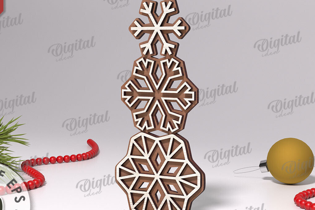 Σετ των 2 Intra απο ξύλο plywood 3mm-4mm πάχος Σχέδιο κοπής με λέιζερ Χριστουγεννιάτικες νιφάδες χιονιού Δίασταση 15x15 cm INTRAFABR-108440643