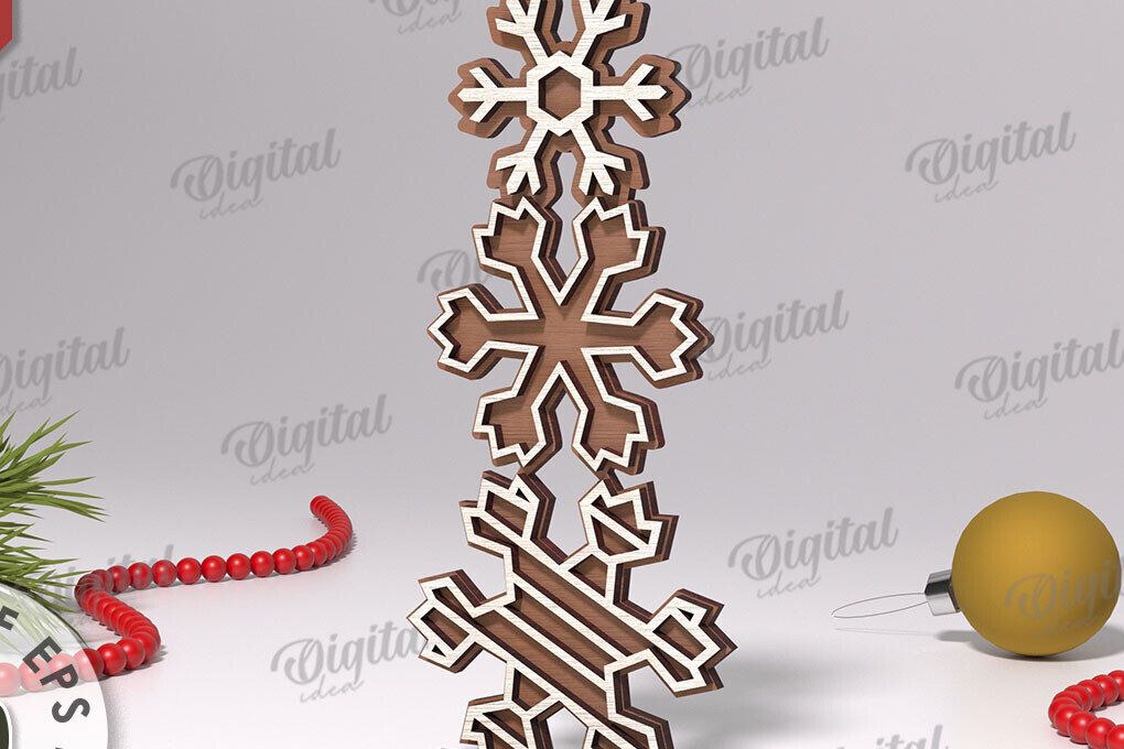 Σετ των 2 Intra απο ξύλο plywood 3mm-4mm πάχος Σχέδιο κοπής με λέιζερ Χριστουγεννιάτικες νιφάδες χιονιού Δίασταση 15x15 cm INTRAFABR-108440696