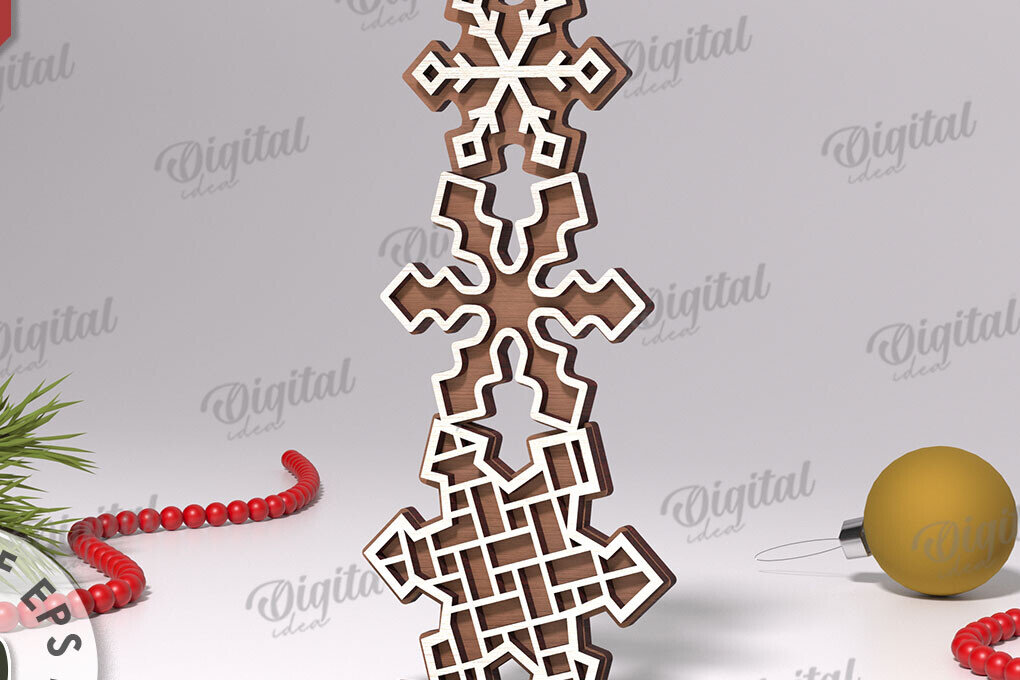 Σετ των 2 Intra απο ξύλο plywood 3mm-4mm πάχος Σχέδιο κοπής με λέιζερ Χριστουγεννιάτικες νιφάδες χιονιού Δίασταση 15x15 cm INTRAFABR-108440874