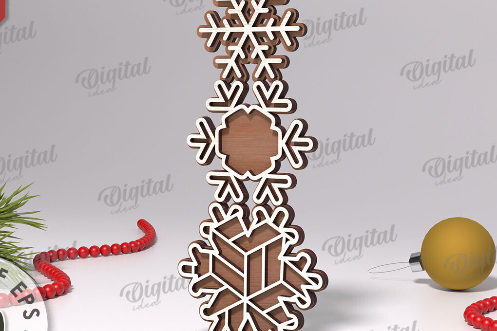 Σετ των 2 Intra απο ξύλο plywood 3mm-4mm πάχος Σχέδιο κοπής με λέιζερ Χριστουγεννιάτικες νιφάδες χιονιού Δίασταση 15x15 cm INTRAFABR-108440955