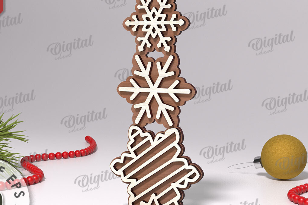 Σετ των 3 Intra απο ξύλο plywood 3mm-4mm πάχος Σχέδιο κοπής με λέιζερ Χριστουγεννιάτικες νιφάδες χιονιού Δίασταση 15x15 cm INTRAFABR-108439600