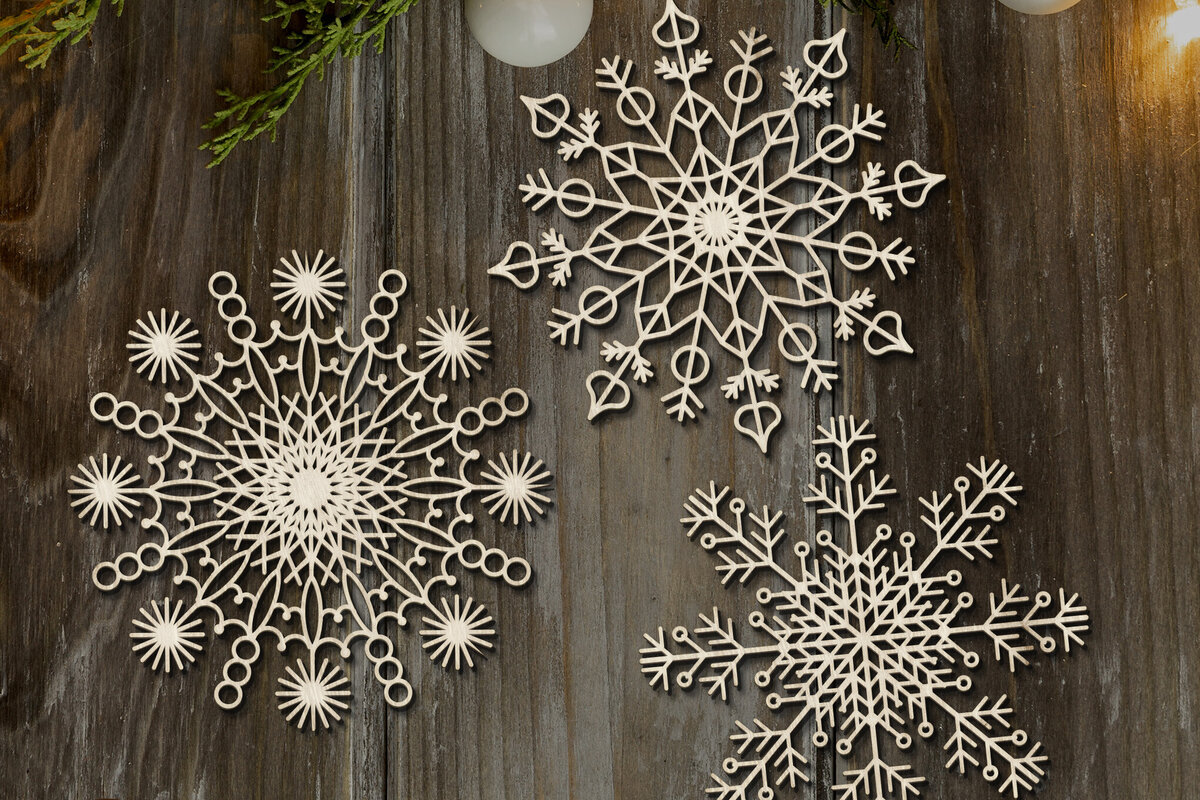 Σετ των 3 Intra απο ξύλο plywood 3mm-4mm πάχος Χριστουγεννιάτικων Νιφάδων Χιονιού, Διακόσμηση Δίασταση 4x4 cm INTRAFABR-85225816