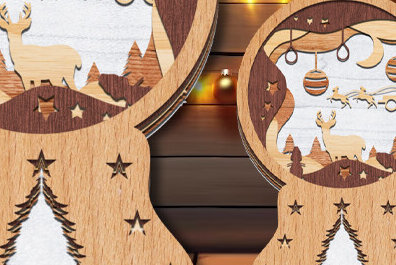 Σετ των 2 Intra απο ξύλο plywood 3mm-4mm πάχος Χριστουγεννιάτικο Snowglobe Δίασταση 15x15 cm INTRAFABR-80776627