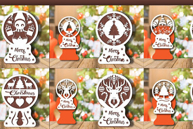 Σετ των 2 Intra απο ξύλο plywood 3mm-4mm πάχος Χριστουγεννιάτικο Snowglobe PaperCut Δίασταση 15x15 cm INTRAFABR-80937111