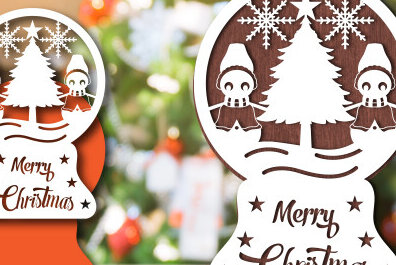 Σετ των 3 Intra απο ξύλο plywood 3mm-4mm πάχος Christmas Snowglobe PaperCut Δίασταση 15x15 cm INTRAFABR-80689143