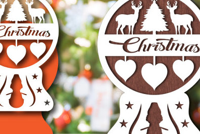 Σετ των 2 Intra απο ξύλο plywood 3mm-4mm πάχος Christmas Snowglobe PaperCut Δίασταση 15x15 cm INTRAFABR-80689107