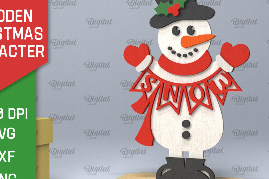 Σετ των 2 Intra απο ξύλο plywood 3mm-4mm πάχος Χριστουγεννιάτικη διακόσμηση χιονάνθρωπος Δίασταση 15x15 cm INTRAFABR-104437123