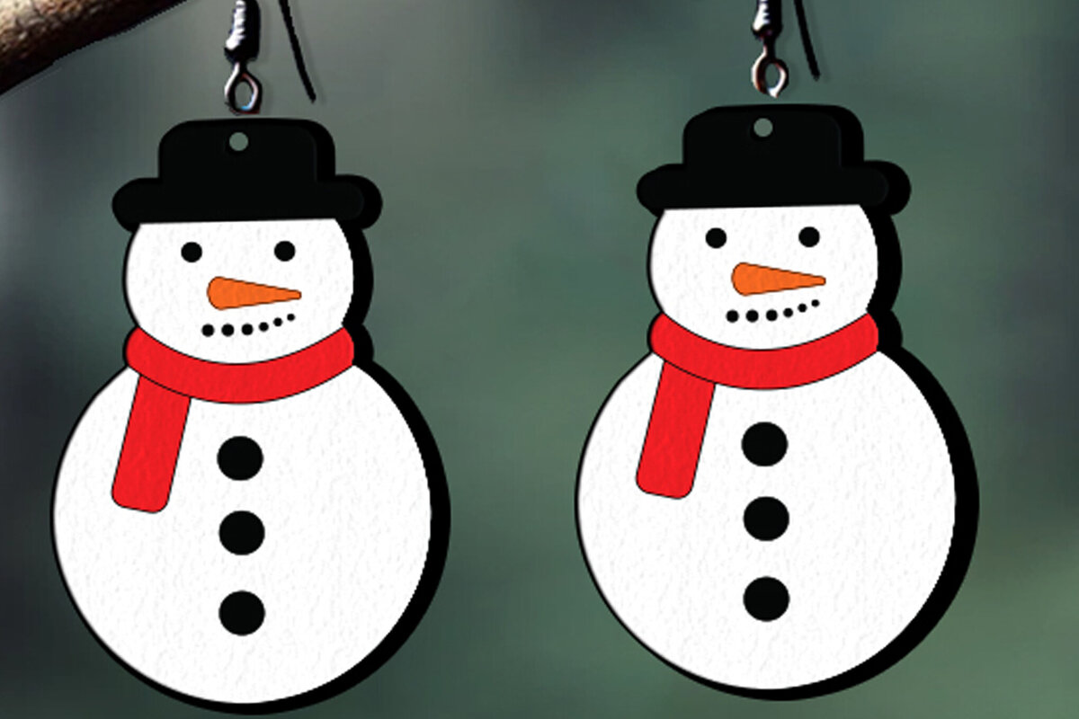 Σετ των 3 Intra απο ξύλο plywood 3mm-4mm πάχος Χριστουγεννιάτικα σκουλαρίκια Snowman  , Cu Δίασταση 3x3 cm INTRAFABR-111444231