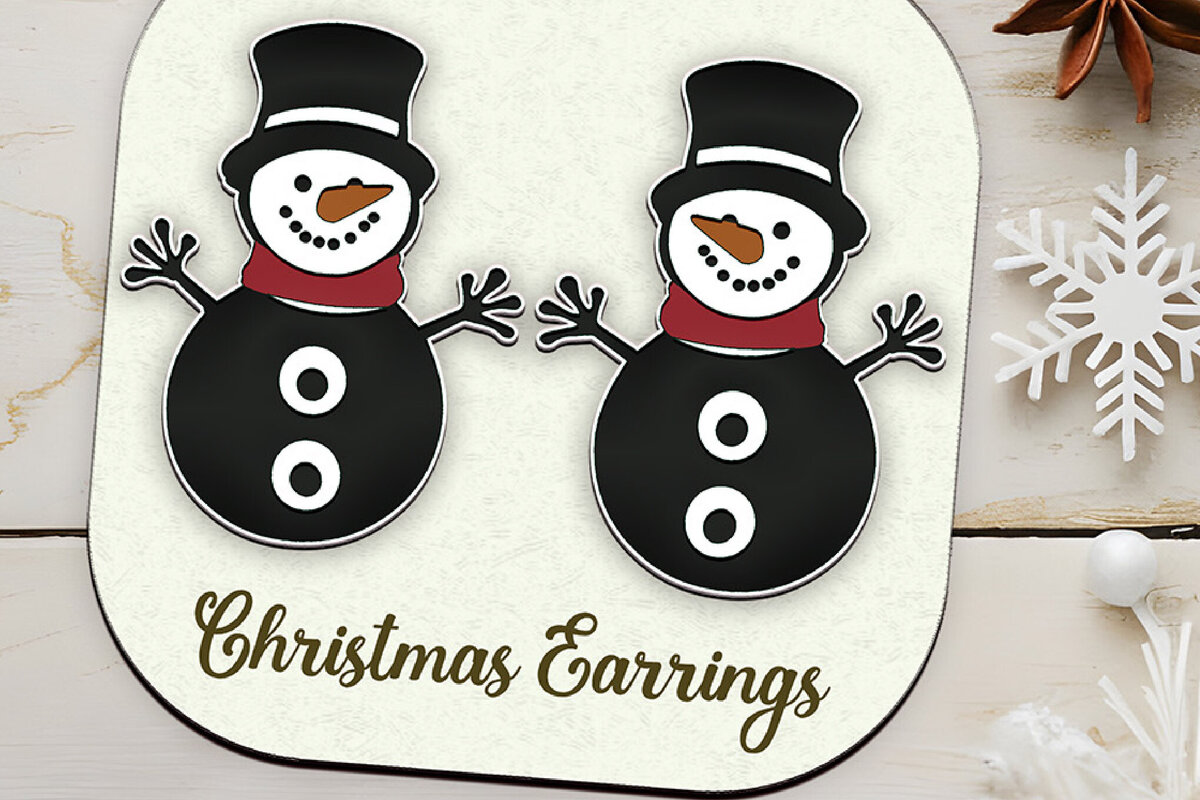 Σετ των 3 Intra απο ξύλο plywood 3mm-4mm πάχος Χριστουγεννιάτικα σκουλαρίκια κομμένα με λέιζερ χιονάνθρωπος. Δίασταση 4x4 cm INTRAFABR-110012086