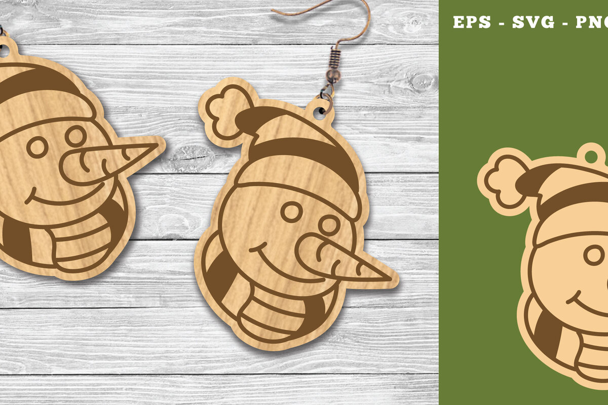 Σετ των 3 Intra απο ξύλο plywood 3mm-4mm πάχος Χριστουγεννιάτικα σκουλαρίκια με λέιζερ χιονάνθρωπος Δίασταση 3x3 cm INTRAFABR-111785503