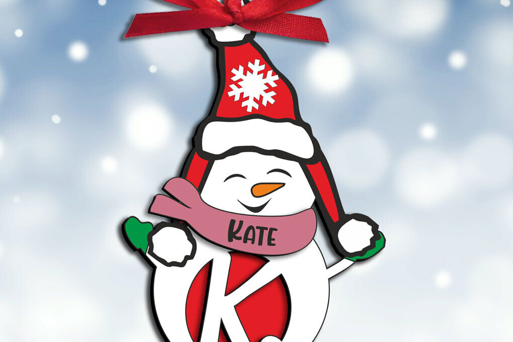 Σετ των 3 Intra απο ξύλο plywood 3mm-4mm πάχος Χριστουγεννιάτικο στολίδι δέντρου με γράμμα K χιονάνθρωπος Δίασταση 8x8 cm INTRAFABR-110079616