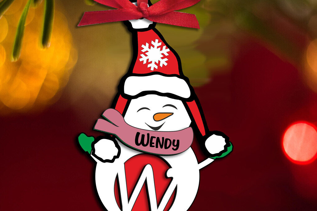 Σετ των 3 Intra απο ξύλο plywood 3mm-4mm πάχος Χριστουγεννιάτικο γράμμα χιονάνθρωπος W Στολίδι Δίασταση 8x8 cm INTRAFABR-110185812