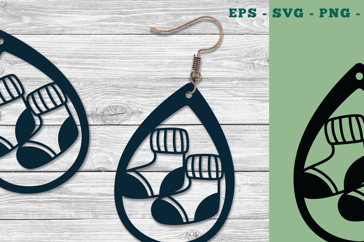 Σετ των 3 Intra απο ξύλο plywood 3mm-4mm πάχος Χριστουγεννιάτικη κάλτσα Σκουλαρίκια Σχέδιο Δίασταση 3x3 cm INTRAFABR-111318150