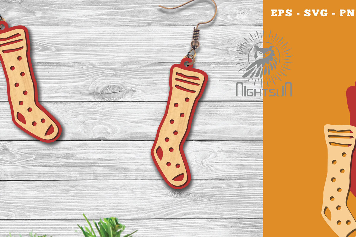 Σετ των 3 Intra απο ξύλο plywood 3mm-4mm πάχος Χριστουγεννιάτικα σκουλαρίκια κομμένα με λέιζερ κάλτσες 2 Δίασταση 3x3 cm INTRAFABR-112553438