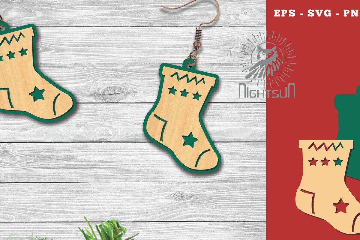 Σετ των 3 Intra απο ξύλο plywood 3mm-4mm πάχος Χριστουγεννιάτικα σκουλαρίκια κομμένα με λέιζερ κάλτσες 3 Δίασταση 3x3 cm INTRAFABR-112553458