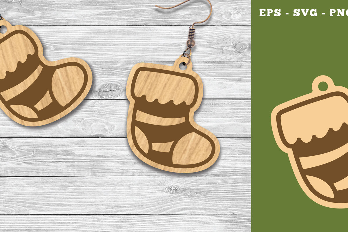 Σετ των 3 Intra απο ξύλο plywood 3mm-4mm πάχος Χριστουγεννιάτικα σκουλαρίκια με λέιζερ κάλτσα Δίασταση 3x3 cm INTRAFABR-111785547