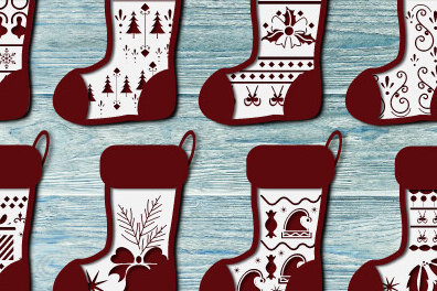 Σετ των 3 Intra απο ξύλο plywood 3mm-4mm πάχος Χριστουγεννιάτικη κάλτσα στολίδι 1130 Δίασταση 8x8 cm INTRAFABR-108761409