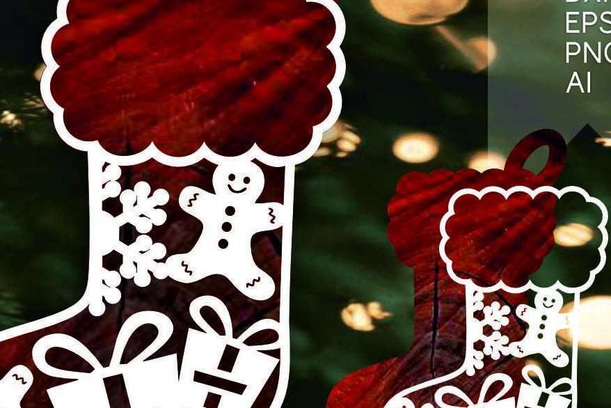 Σετ των 3 Intra απο ξύλο plywood 3mm-4mm πάχος Χριστουγεννιάτικη Κάλτσα Στολίδι Δίασταση 8x8 cm INTRAFABR-102851605