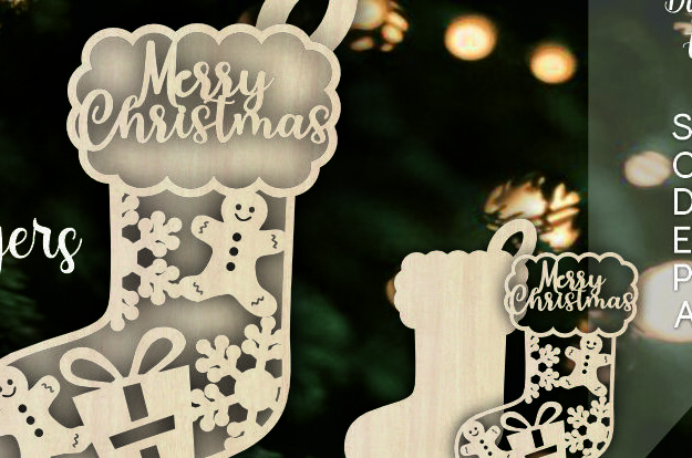 Σετ των 3 Intra απο ξύλο plywood 3mm-4mm πάχος Χριστουγεννιάτικα στολίδια κάλτσες για L Δίασταση 8x8 cm INTRAFABR-109111662