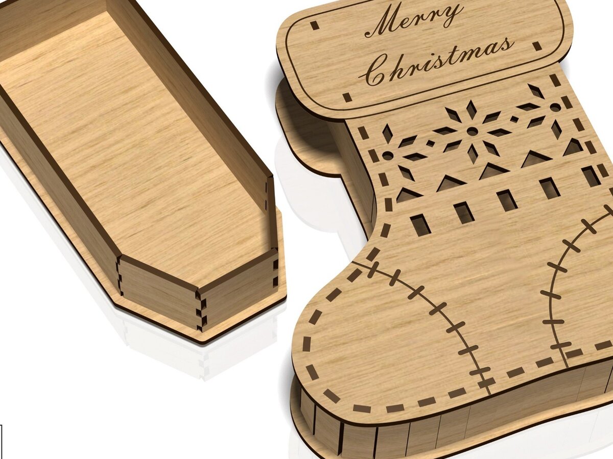 Σετ των 2 Intra απο ξύλο plywood 3mm-4mm πάχος Χριστουγεννιάτικη Κάλτσα - X-mas Gift Box Δίασταση 15x15 cm INTRAFABR-39530306