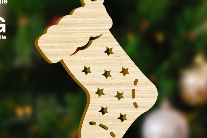 Σετ των 3 Intra απο ξύλο plywood 3mm-4mm πάχος Χριστουγεννιάτικη κάλτσα Χριστουγεννιάτικη διακόσμηση Δίασταση 3x4 cm INTRAFABR-47886230